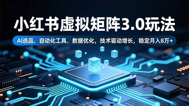 小红书虚拟矩阵3.0玩法，AI选品、自动化工具、数据优化，技术驱动增长，稳定月入8万+-亿佰盟网