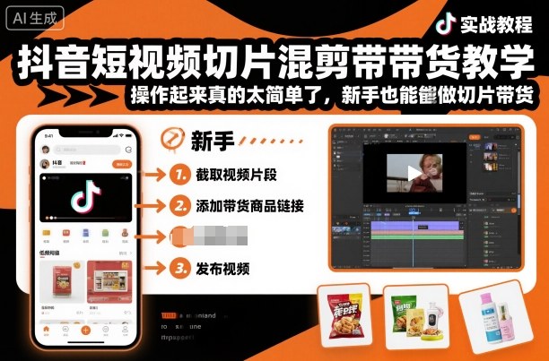 抖音短视频切片混剪带货教学，操作起来真的太简单了，新手也能做切片带货-亿佰盟网