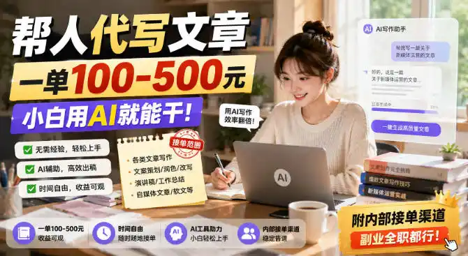 帮人代写文章，一单100-500，小白用AI就能干，附内部接单渠道，副业全职都行【揭秘】-亿起创业网-副业兼职月入过万-自媒体、引流推广、网赚项目、短视频、技术教程等创业项目资源