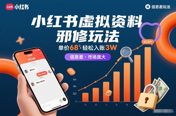 小红书虚拟资料邪修玩法，单价68，轻松入账3W，信息差玩法，市场庞大-亿佰盟网