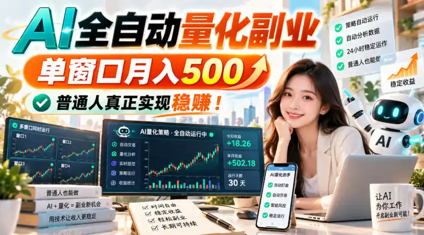 AI全自动量化副业，单窗口月入500，普通人真正实现稳賺！【揭秘】-亿起创业网-副业兼职月入过万-自媒体、引流推广、网赚项目、短视频、技术教程等创业项目资源