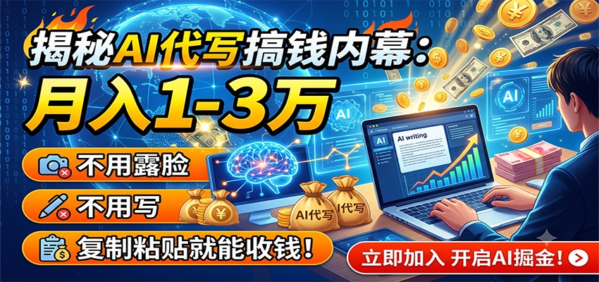 揭秘AI代写搞钱内幕：月入1-3万，不用露脸不用写，复制粘贴就能收钱！-亿起创业网-副业兼职月入过万-自媒体、引流推广、网赚项目、短视频、技术教程等创业项目资源