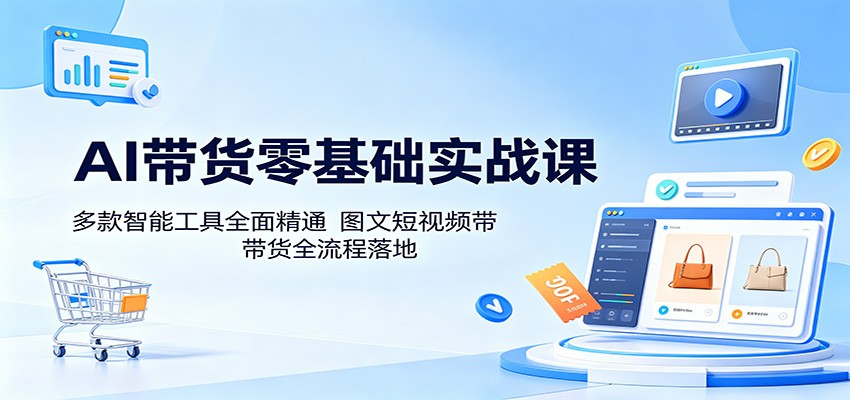 AI带货零基础实战课：多款智能工具全面精通，图文短视频带货全流程落地-亿起创业网-副业兼职月入过万-自媒体、引流推广、网赚项目、短视频、技术教程等创业项目资源