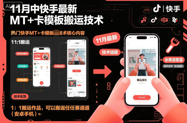 11月中快手最新MT+卡模板搬运技术，1：1搬运作品，可以搬运任何赛道(安卓手机)-亿佰盟网