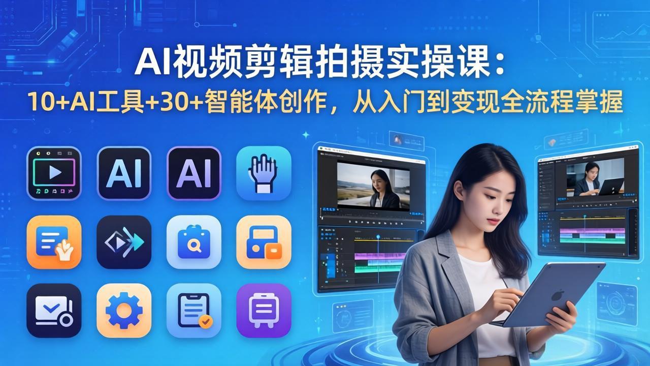 AI 视频剪辑拍摄实操课：10+AI工具+30+智能体创作，从入门到变现全流程掌握-亿盟网-副业月入过万