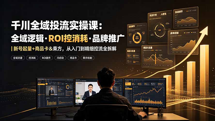 千川全域投流实操课:全域逻辑·ROI控消耗·品牌推广|新号起量+商品卡&乘方,从入门到精细控流全拆解-亿起创业网-副业兼职月入过万-自媒体、引流推广、网赚项目、短视频、技术教程等创业项目资源