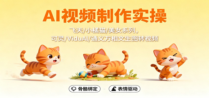 AI视频制作实操,飞天/小橘猫/美女系列,可灵/ViduAl/通义万相文生图转视频-亿佰盟网