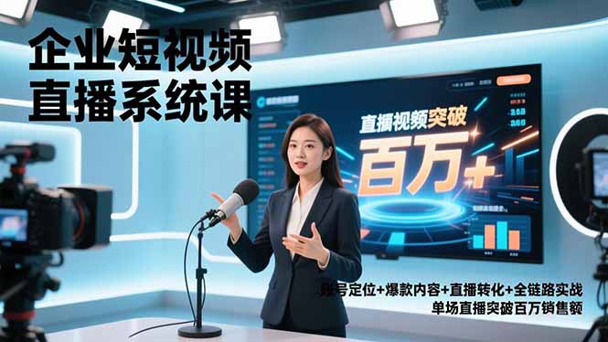 企业短视频直播系统课，账号定位+爆款内容+直播转化+全链路实战，单场直播突破百万销售额-亿佰盟网