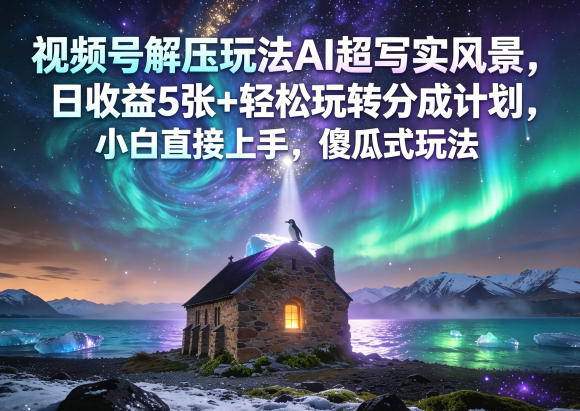 视频号解压玩法AI超写实风景，日收益5张+轻松玩转分成计划，小白直接上手，傻瓜式玩法-亿起创业网-副业兼职月入过万-自媒体、引流推广、网赚项目、短视频、技术教程等创业项目资源