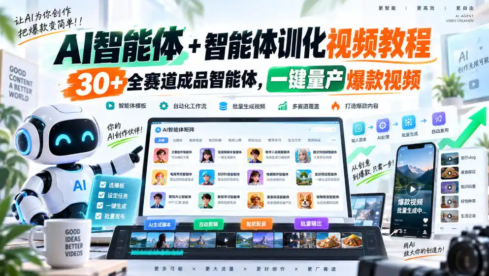 AI智能体+智能体训化视频教程，30+全赛道成品智能体，一键量产爆款视频-亿起创业网-副业兼职月入过万-自媒体、引流推广、网赚项目、短视频、技术教程等创业项目资源
