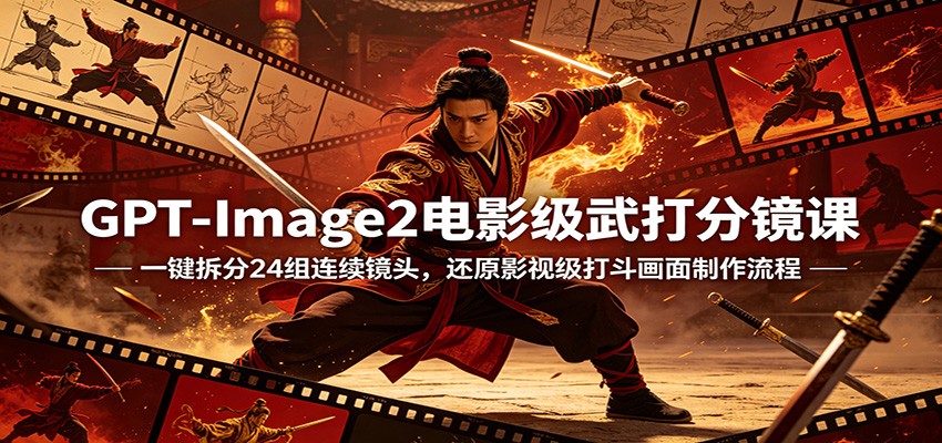 GPT-Image2电影级武打分镜课：一键拆分24组连续镜头，还原影视级打斗画面制作流程-亿起创业网-副业兼职月入过万-自媒体、引流推广、网赚项目、短视频、技术教程等创业项目资源