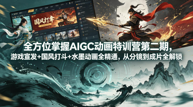 全方位掌握AIGC动画特训营第二期，游戏宣发+国风打斗+水墨动画全精通，从分镜到成片全解锁-亿起创业网-副业兼职月入过万-自媒体、引流推广、网赚项目、短视频、技术教程等创业项目资源