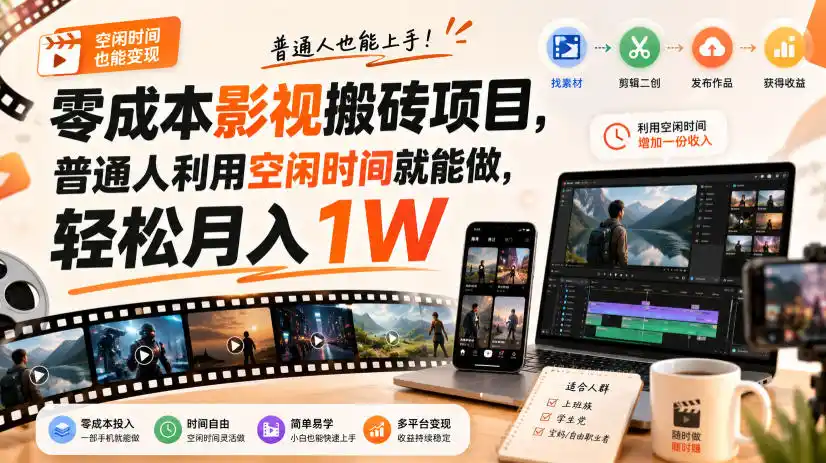 零门槛影视搬砖项目，月入万元，玩法稳定普通人可落地的长期副业！-亿起创业网-副业兼职月入过万-自媒体、引流推广、网赚项目、短视频、技术教程等创业项目资源