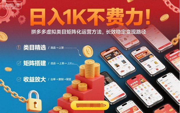 日入1K不费力!拼多多虚拟类目矩阵化运营方法,长效稳定变现路径-亿佰盟网