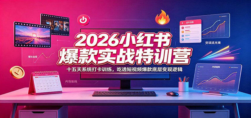 2026小红书爆款实战特训营：十五天系统打卡训练，吃透短视频爆款底层变现逻辑-亿起创业网-副业兼职月入过万-自媒体、引流推广、网赚项目、短视频、技术教程等创业项目资源