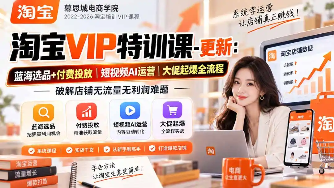 淘宝VIP特训课-更新0917：蓝海选品+付费投放｜短视频AI运营｜大促起爆全流程，破解店铺无流量无利润难题-亿起创业网-副业兼职月入过万-自媒体、引流推广、网赚项目、短视频、技术教程等创业项目资源