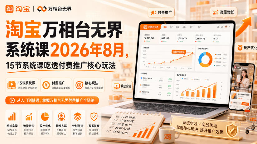 淘宝万相台无界系统课2026年8月，15节系统课吃透付费推广核心玩法-亿起创业网-副业兼职月入过万-自媒体、引流推广、网赚项目、短视频、技术教程等创业项目资源