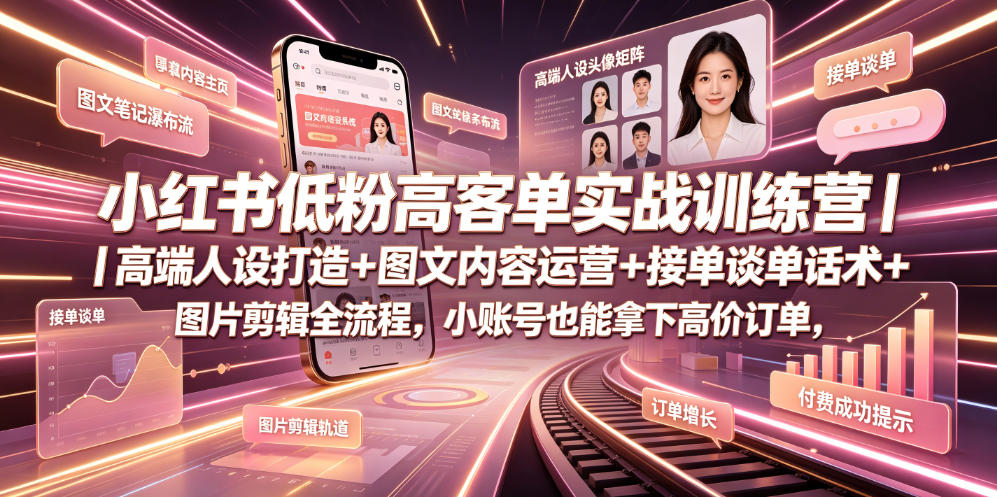 小红书低粉高客单实战训练营｜高端人设打造+图文内容运营+接单谈单话术+图片剪辑全流程，小账号也能拿下高价订单-亿起创业网-副业兼职月入过万-自媒体、引流推广、网赚项目、短视频、技术教程等创业项目资源