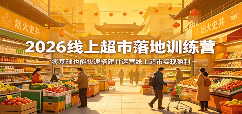 2026线上超市落地训练营，零基础也能快速搭建并运营线上超市实现盈利-亿起创业网-副业兼职月入过万-自媒体、引流推广、网赚项目、短视频、技术教程等创业项目资源
