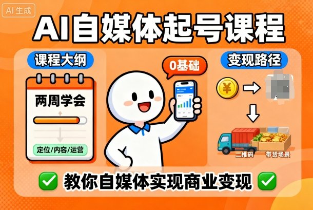 AI自媒体起号课程，0基础小白两周学会，教你自媒体实现商业变现-亿佰盟网