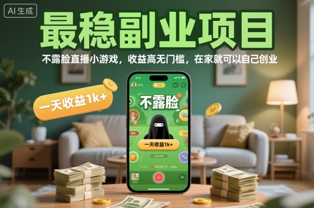 最稳副业项目，不露脸直播小游戏，收益高无门槛，一天收益1k+，在家就可以自己创业【揭秘】-亿佰盟网