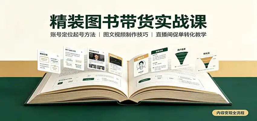 精装图书带货实战课：账号定位起号方法，图文视频制作，促单转化教学-亿起创业网-副业兼职月入过万-自媒体、引流推广、网赚项目、短视频、技术教程等创业项目资源