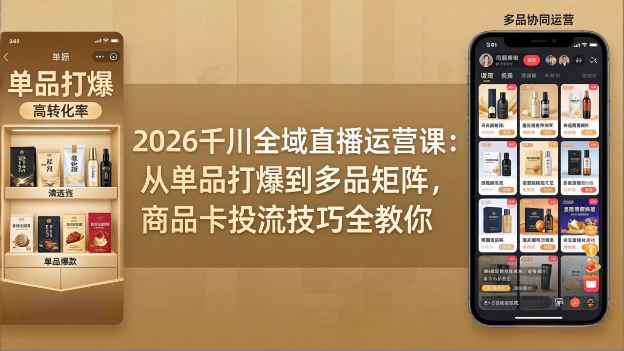 2026千川全域直播运营课：从单品打爆到多品矩阵，商品卡投流技巧全教你-亿起创业网-副业兼职月入过万-自媒体、引流推广、网赚项目、短视频、技术教程等创业项目资源