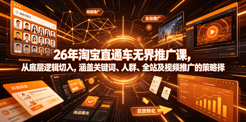 26年淘宝直通车无界推广课，从底层逻辑切入，涵盖关键词、人群、全站及视频推广的策略选择-亿起创业网-副业兼职月入过万-自媒体、引流推广、网赚项目、短视频、技术教程等创业项目资源