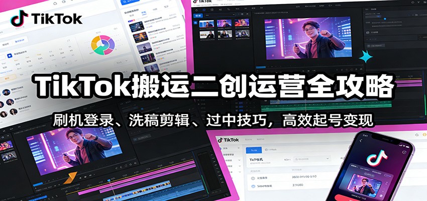 TikTok搬运二创运营全攻略：刷机登录、洗稿剪辑 、过中技巧，高效起号变现-亿佰盟网