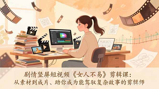 剧情竖屏短视频《女人不易》剪辑课：从素材到成片、助你成为能驾驭复杂故事的剪辑师-亿佰盟网