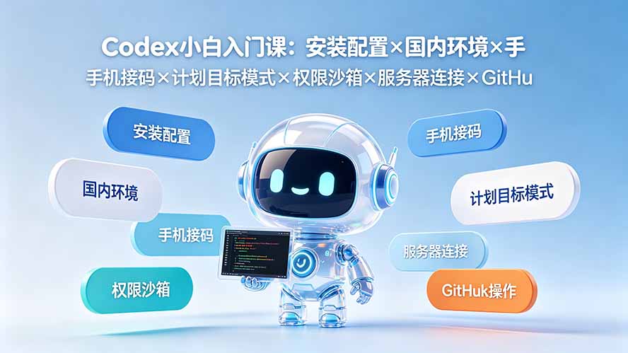 Codex小白入门课：安装配置×国内环境×手机接码×计划目标模式×权限沙箱×服务器连接×GitHub操作-亿起创业网-副业兼职月入过万-自媒体、引流推广、网赚项目、短视频、技术教程等创业项目资源
