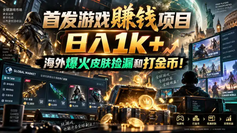 首发游戏賺钱项目，日入1k+，海外爆火皮肤捡漏和打金币！【揭秘】-亿起创业网-副业兼职月入过万-自媒体、引流推广、网赚项目、短视频、技术教程等创业项目资源