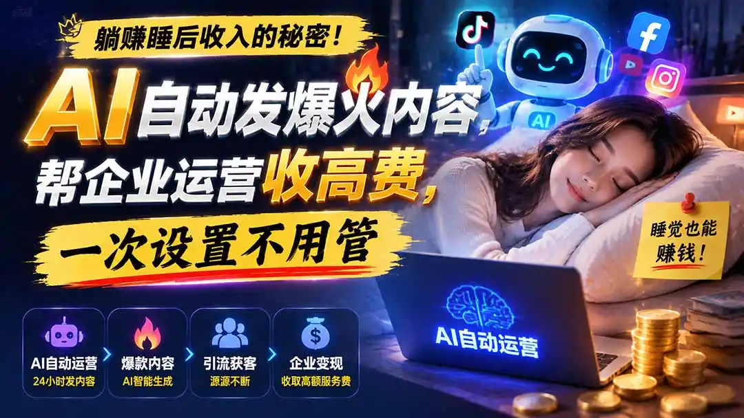 躺赚睡后收入的秘密！AI 自动发爆火内容，帮企业运营收高费，一次设置不用管【原创双语字幕】-亿起创业网-副业兼职月入过万-自媒体、引流推广、网赚项目、短视频、技术教程等创业项目资源