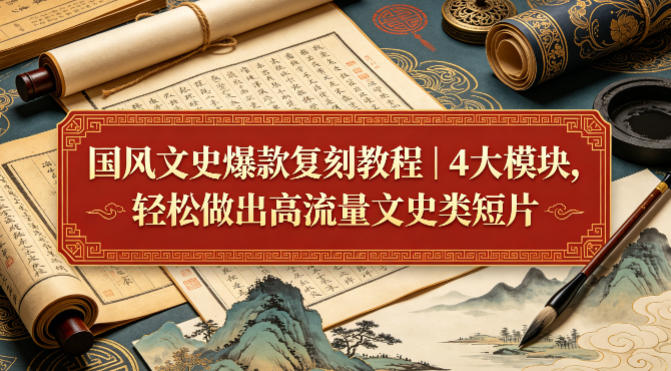 国风文史爆款复刻教程｜4大模块，轻松做出高流量文史类短片-亿起创业网-副业兼职月入过万-自媒体、引流推广、网赚项目、短视频、技术教程等创业项目资源