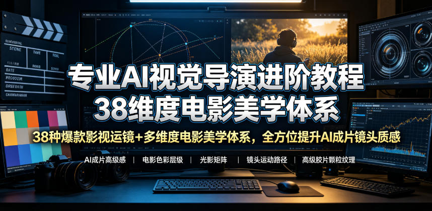 专业AI视觉导演进阶教程，38种爆款影视运镜+多维度电影美学体系，全方位提升AI成片高级感与镜头质感-亿起创业网-副业兼职月入过万-自媒体、引流推广、网赚项目、短视频、技术教程等创业项目资源