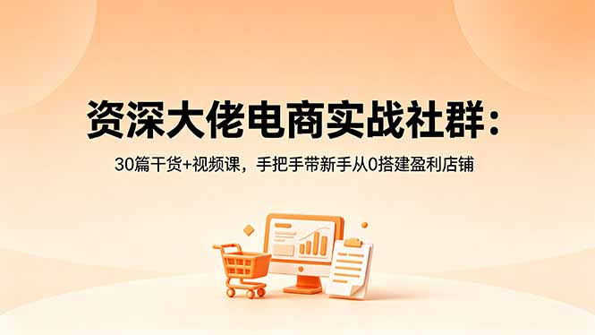 资深大佬电商实战社群：30篇干货+视频课，手把手带新手从0搭建盈利店铺-亿起创业网-副业兼职月入过万-自媒体、引流推广、网赚项目、短视频、技术教程等创业项目资源