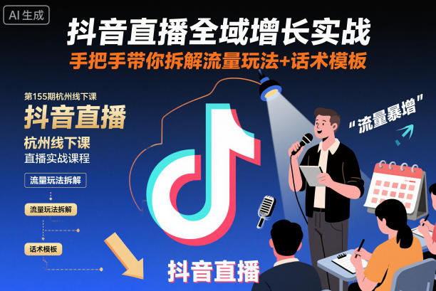 抖音直播全域增长实战第155期杭州线下课，手把手带你拆解流量玩法+话术模板-亿佰盟网