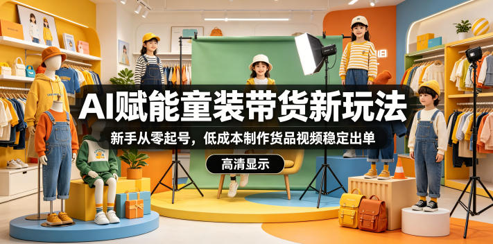 AI赋能童装带货新玩法，新手从零起号，低成本制作货品视频稳定出单-亿起创业网-副业兼职月入过万-自媒体、引流推广、网赚项目、短视频、技术教程等创业项目资源