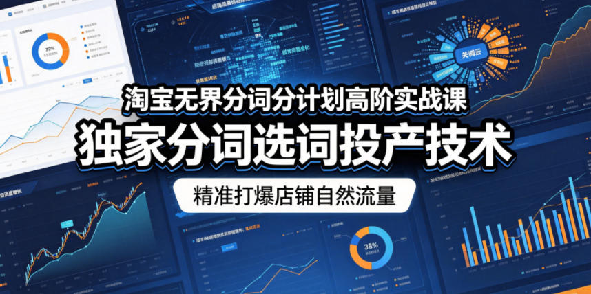 淘宝无界分词分计划高阶实战课，独家分词选词投产技术，精准打爆店铺自然流量-亿起创业网-副业兼职月入过万-自媒体、引流推广、网赚项目、短视频、技术教程等创业项目资源