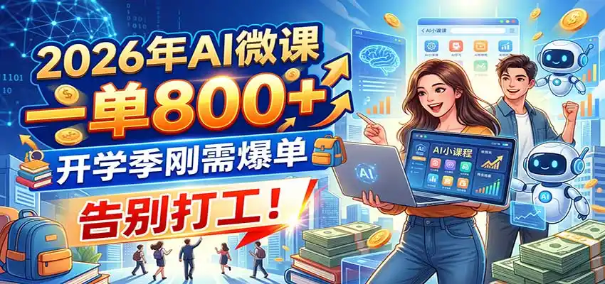 2026年AI微课，一单800+，开学季刚需爆单，告别打工！-亿起创业网-副业兼职月入过万-自媒体、引流推广、网赚项目、短视频、技术教程等创业项目资源