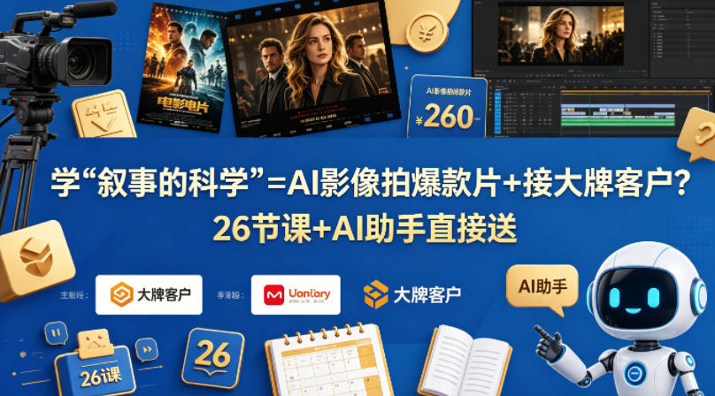 学《叙事的科学》=AI影像拍爆款片+接大牌客户？26节课+AI助手直接送【原创双语字幕】-亿起创业网-副业兼职月入过万-自媒体、引流推广、网赚项目、短视频、技术教程等创业项目资源