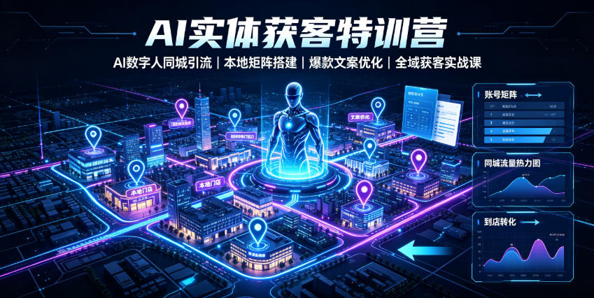AI实体获客特训营｜AI数字人同城引流、本地矩阵搭建、爆款文案优化全域获客实战课-亿起创业网-副业兼职月入过万-自媒体、引流推广、网赚项目、短视频、技术教程等创业项目资源