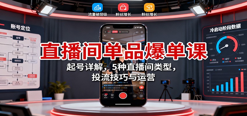 直播间单品爆单课：起号详解，5种直播间类型，投流技巧与运营-亿佰盟网