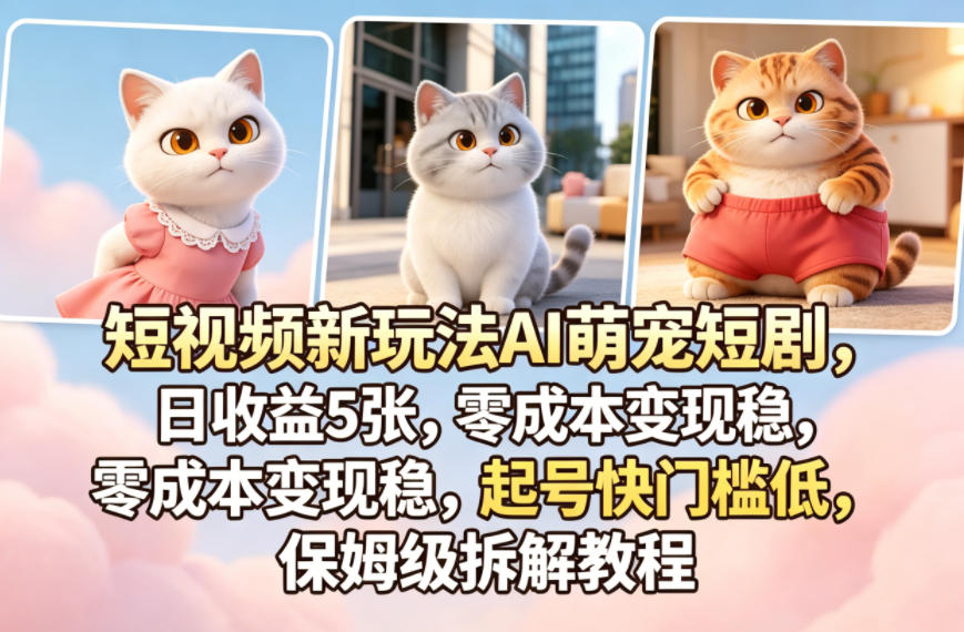 短视频新玩法AI萌宠短剧，日收益5张，零成本变现稳，起号快门槛低，保姆级拆解教程-亿起创业网-副业兼职月入过万-自媒体、引流推广、网赚项目、短视频、技术教程等创业项目资源