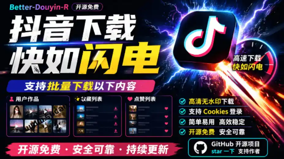 超级好用！抖音视频下载神器，支持批量下载用户作品收藏列表和点赞列表，开源完全免费Better-douyin-R-亿起创业网-副业兼职月入过万-自媒体、引流推广、网赚项目、短视频、技术教程等创业项目资源