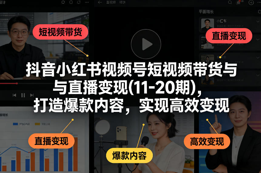 抖音小红书视频号短视频带货与直播变现(10-21期)，打造爆款内容，实现高效变现(更新05月08日)-亿起创业网-副业兼职月入过万-自媒体、引流推广、网赚项目、短视频、技术教程等创业项目资源
