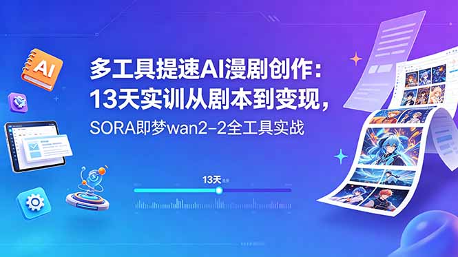 多工具提速AI漫剧创作：13天实训从剧本到变现，SORA即梦wan2-2全工具实战-亿起创业网-副业兼职月入过万-自媒体、引流推广、网赚项目、短视频、技术教程等创业项目资源