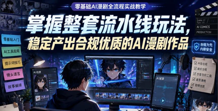 零基础AI漫剧全流程实战教学，掌握整套流水线玩法，稳定产出合规优质的AI漫剧作品-亿起创业网-副业兼职月入过万-自媒体、引流推广、网赚项目、短视频、技术教程等创业项目资源
